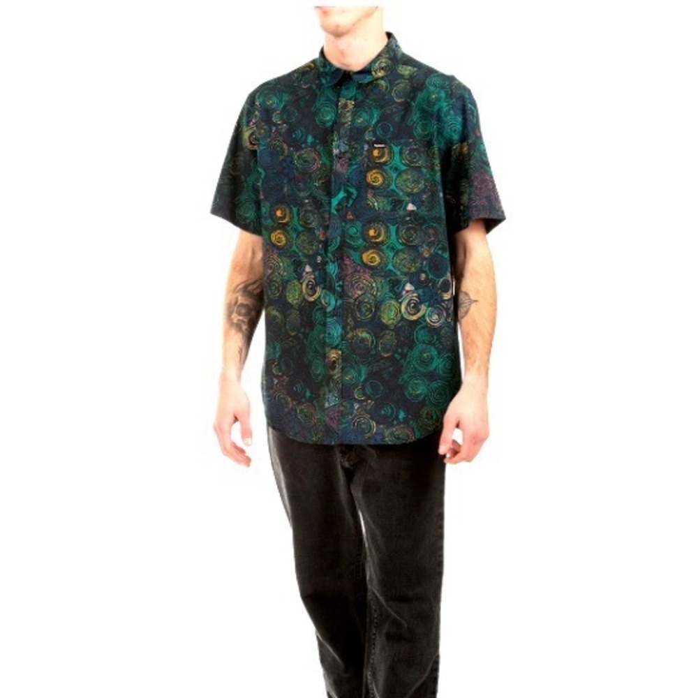 NEW‎ Gotcha Smithson SS Woven Short Sleeve Button Down Shirt Green Psychedelic S